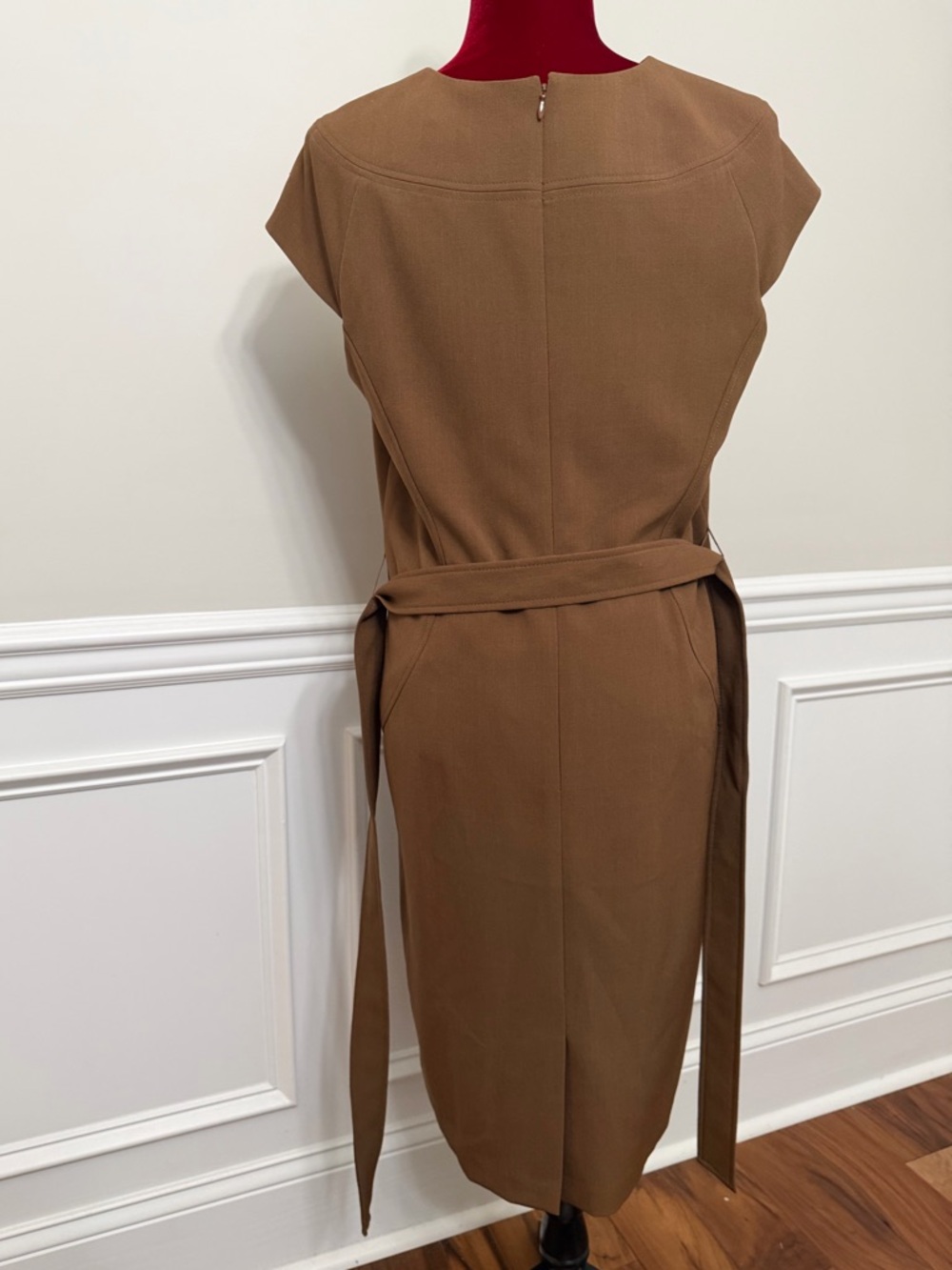 Kasper Classic Brown Belted Cap-Sleeve Dress - Picture 4 of 7